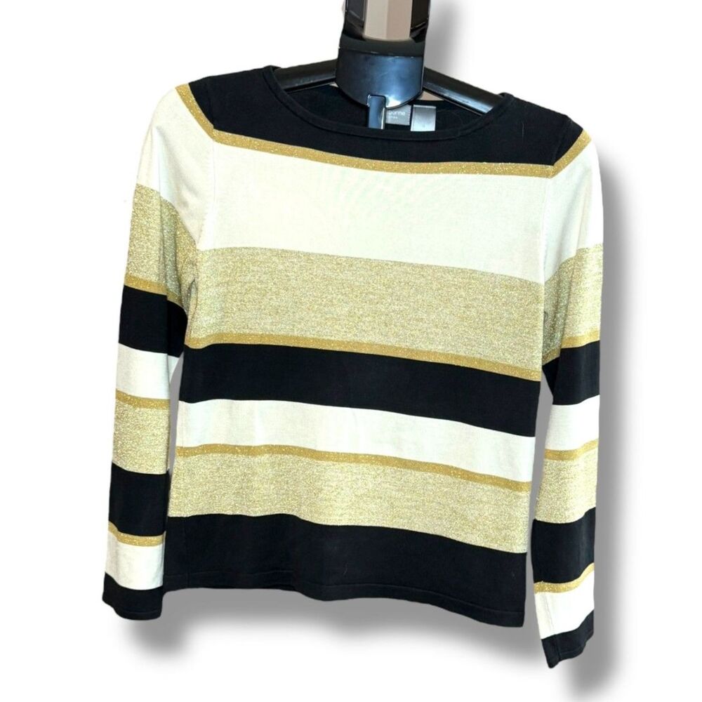 Liz Claiborne Collection Metallic Stripe Silk Blend Sweater Top Women’s M
